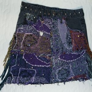 Boho Patchwork Mini Skirt in Purple and Black